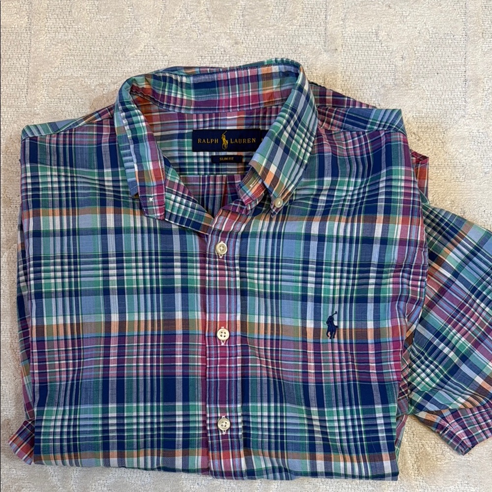Ralph Lauren Blue and Green Casual Button Down Shirt